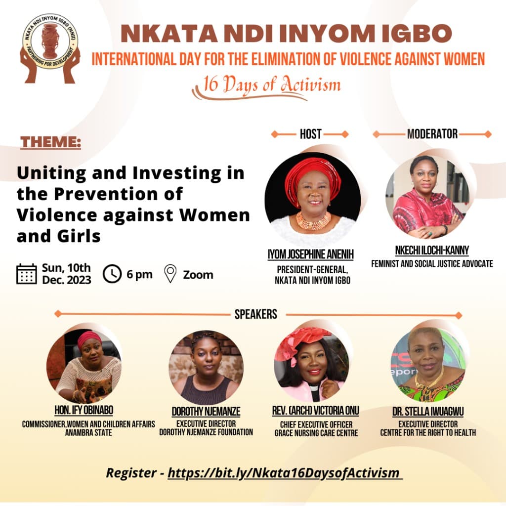 NKATA NDI INYOM IGBO International Day for the Elimination of Violence Against Women — 16 Days of Activism webinar flyer